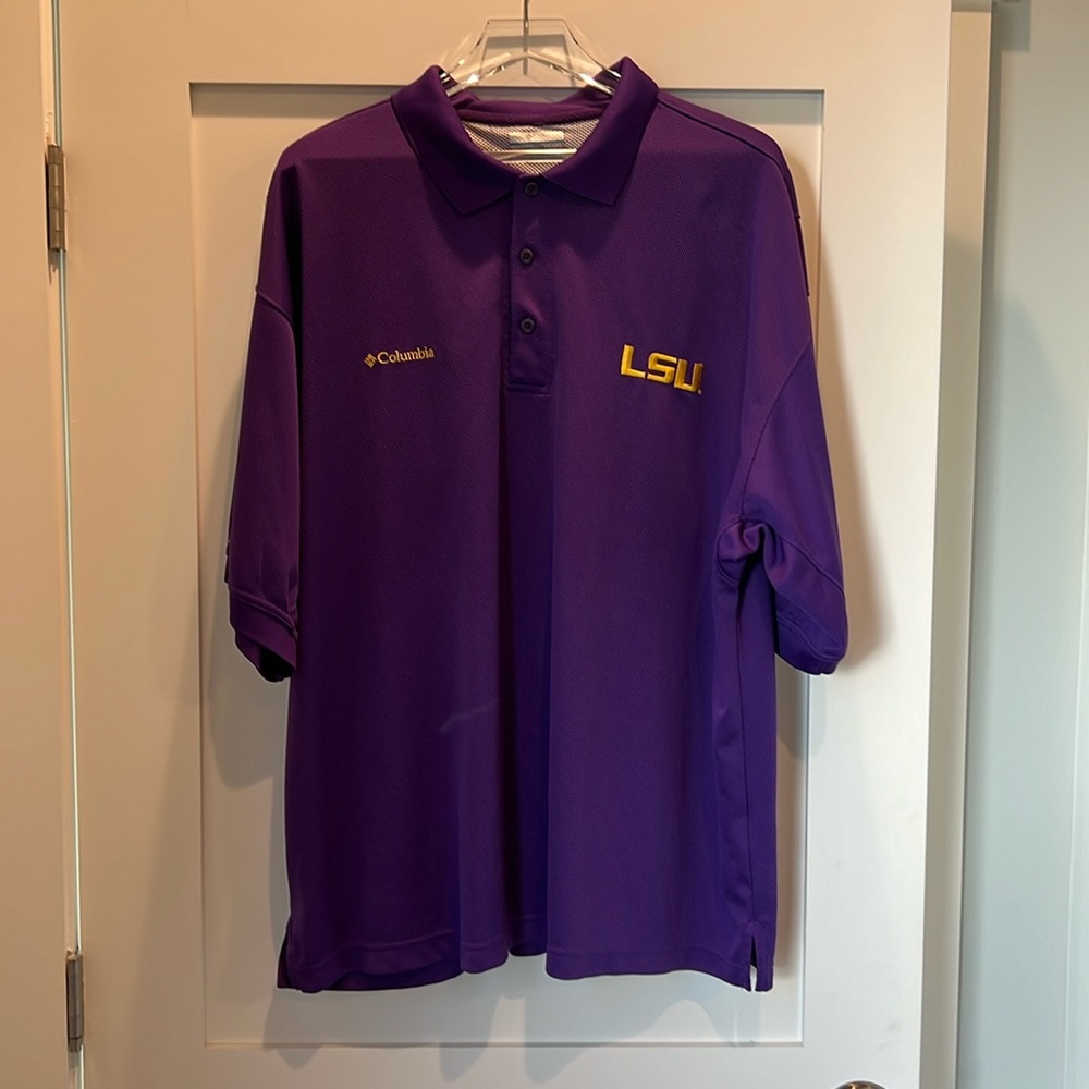 LSU Tigers NCAA Columbia PFG Polo Short Sleeve Fishing Shirt - Purple